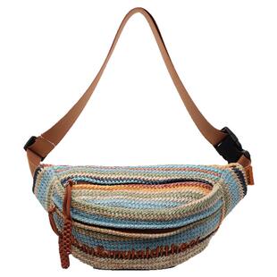 小众手工编织包包女2025新款网红胸包彩虹条纹海边度假单肩斜挎包