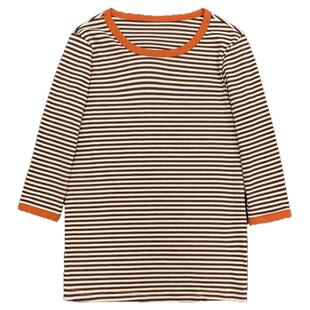 欧洲站秋装2025年新款欧货条纹中长袖t恤女ins打底衫半袖秋季内搭