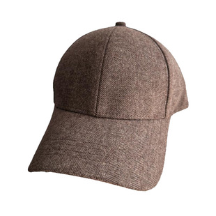 立体有型羊毛人字纹硬顶棒球帽显脸小加厚男女款英伦鸭舌帽