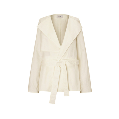 LESS春季棉质外套女简约休闲宽松翻领系带长袖夹克2N2613810