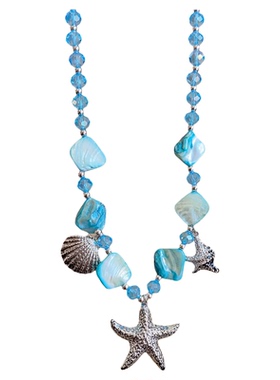 度假风湖蓝色海星贝壳项链女高级感小众设计锁骨链三亚旅游配饰