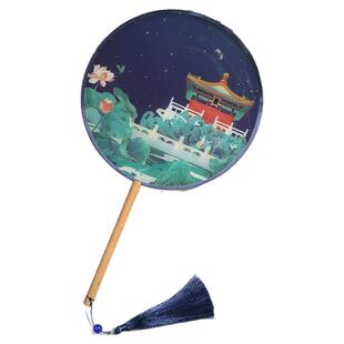 故宫 紫禁花语翠点星荷团扇中国风汉服古装拍摄扇子 官方正品