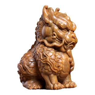 绿檀木雕麒麟摆件瑞兽吉祥物手把件手办桌面书桌摆件乔迁送人礼物