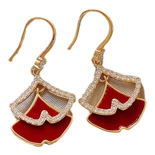 红色双层银杏叶过新年耳环女2026新款爆款高级感轻奢耳钉马年耳饰