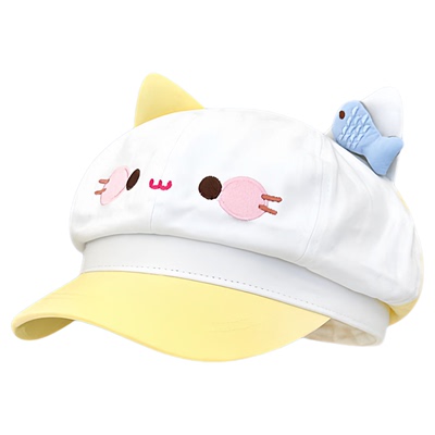 小鱼猫咪贝雷帽女卡通显脸小百搭