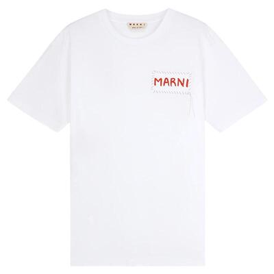 【12期免息】MARNI 男女同款纯色字母LOGO短袖圆领T恤