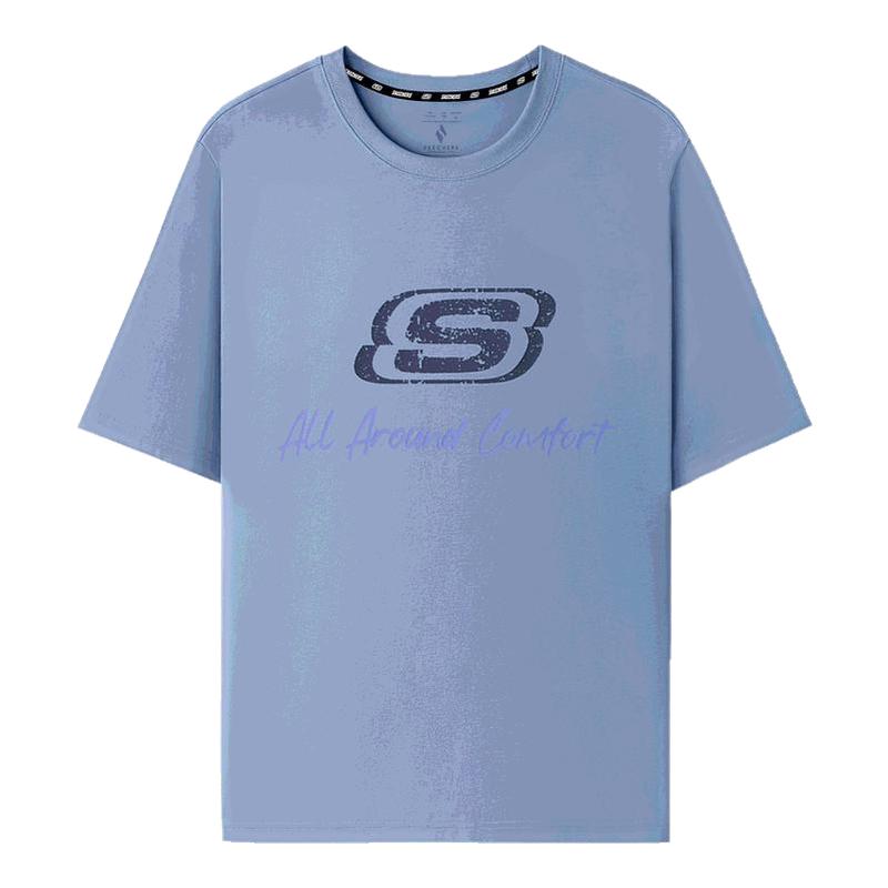 夏季新款斯凯奇官方outlet男女运动短袖T恤石磨蓝凉感面料经典款