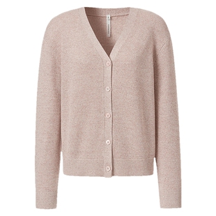 VGRASS维格娜丝夏季合股珠片纱镂空肌理感百搭V领粉色针织开衫女