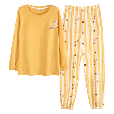 100%纯棉长袖加厚睡衣女秋冬季