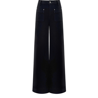 黑色中低腰牛仔裤女秋阔腿直筒裤