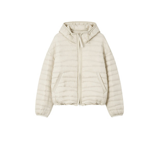 it b+ab 2026冬季新款米白色羽绒服女连帽横条纹拉链短款轻便外套