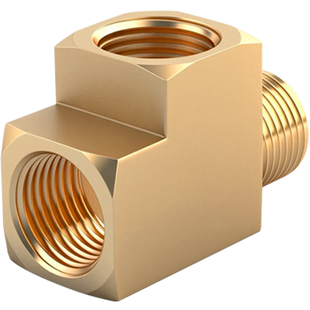 美制NPT螺纹3/8 1/2内内外黄铜方块等径三通美标1分2分铜管件接头