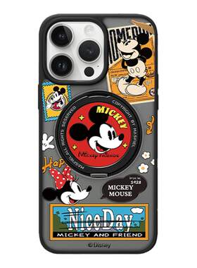 ANGYING × 米奇贴纸适用苹果16promax手机壳iPhone17pro新款带支架ip15全包磁吸支点迪士尼13高级Fo5保护套