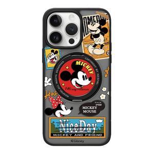 ANGYING × 米奇贴纸适用苹果16promax手机壳iPhone15pro新款带支架ip13全包磁吸支点迪士尼14高级Fo5保护套