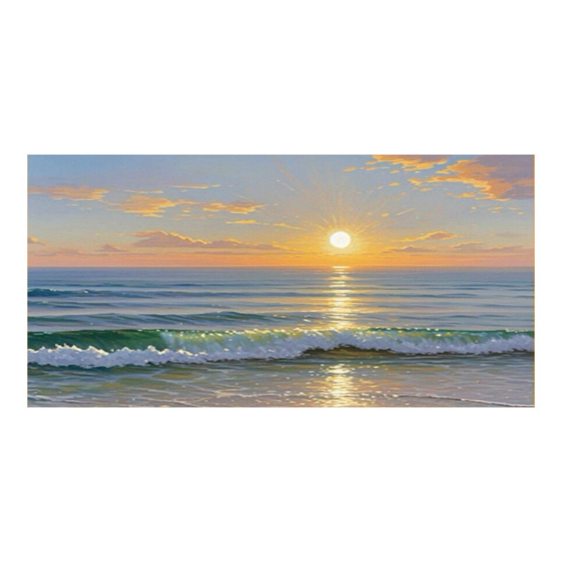 可班手绘油画治愈海边日出装饰画