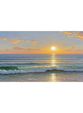 可班手绘油画治愈海边日出装饰画