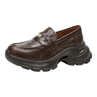 MILLIE'S/妙丽真皮厚底乐福鞋女一脚蹬小金扣时尚百搭舒适穆勒鞋