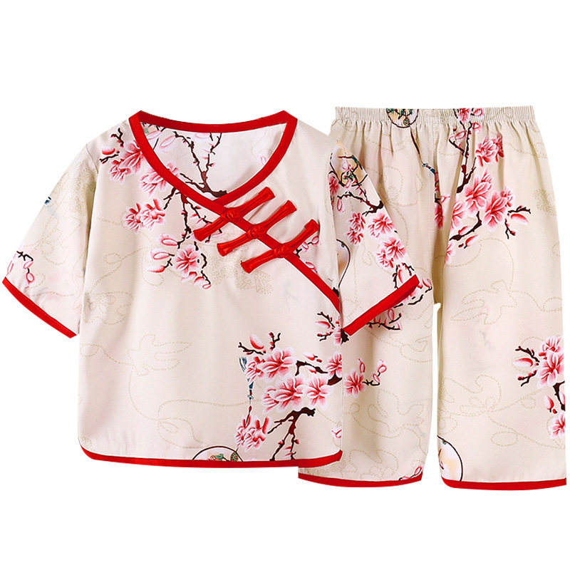 儿童空调服套装女童夏季款2026分体国风盘扣家居服棉绸汉服睡衣