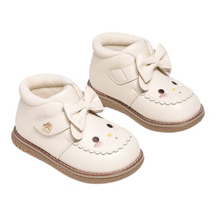 斯纳菲女童皮鞋小女孩卡通加绒鞋冬季新款儿童保暖防滑小宝宝棉靴