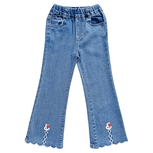 女童牛仔裤春装2026新款儿童春秋款微喇长裤女孩春季洋气喇叭裤子