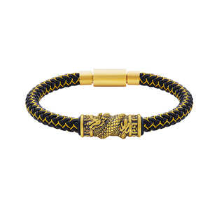 足金盘龙柱黄金手链男士生肖龙转运珠情侣款女款红绳硬金男款手环