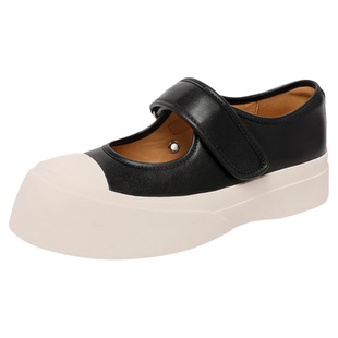 千百度厚底玛丽珍鞋女2026春季新款百搭魔术贴休闲鞋增高乐福鞋女