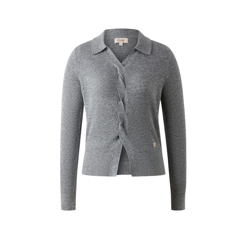 Eland衣恋毛衣女设计感Polo领显瘦针织衫2025冬季新款