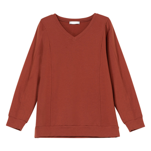 卫衣女春秋新款加肥加大码女装宽松中年妈妈纯色V领百搭休闲上衣