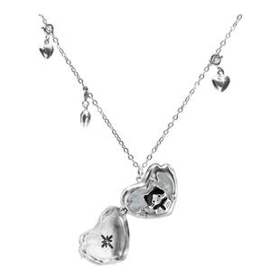 随时在雪天等你的小猫 原创翻盖爱心吊坠项链极闪拉丝镶钻毛衣链