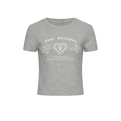 UR&DC2026春季新款小个子休闲甜美印花圆领短款短袖T恤女修身上衣