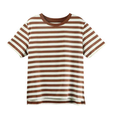 天然体休闲宽松时尚条纹短袖棉T