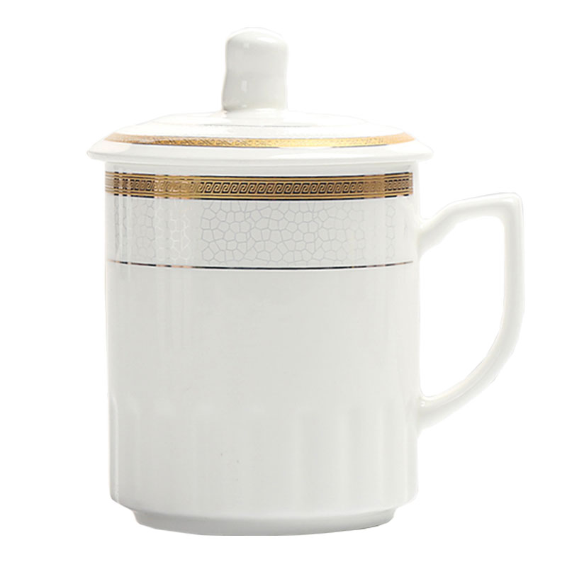 带盖小茶杯金边陶瓷水杯套装瓷器