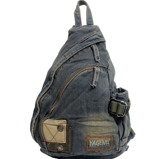 牛仔胸包男韩版潮2023新款休闲帆布单肩包复古胸前包女背包斜挎包