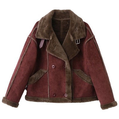 皮毛一体羊羔毛外套女加厚