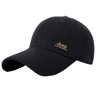 jeep吉普羊毛呢棒球帽男士冬季保暖防寒中老年人冬天硬顶鸭舌帽子