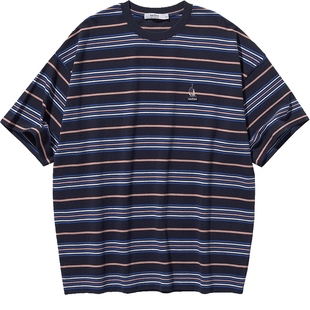 【明星同款】nautica白帆 日系中性多巴胺条纹舒适短袖T恤TW4252