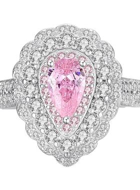 莫桑戒指粉钻彩女马眼榄形