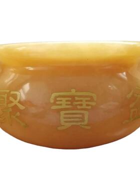 天然黄玉聚宝盆家庭摆件招财进宝客厅玄关中式开业礼品客厅摆件