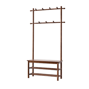 家逸全实木衣帽架门口换鞋凳挂衣架一体落地衣架入户玄关置物架