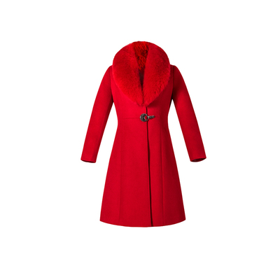 狐狸毛领羊绒修身风显瘦呢子大衣