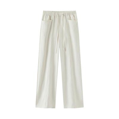 森马花边中缝肌理阔腿休闲裤女