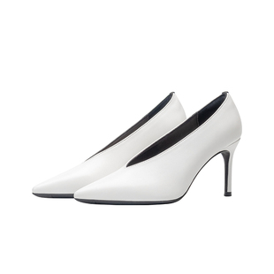 欧美女鞋2025年新款尖头v口单鞋高跟鞋女奶奶鞋套脚女巫鞋阿婆鞋