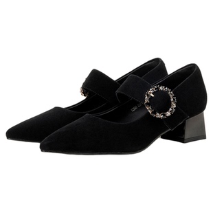 MILLIE'S/妙丽玛丽珍单鞋女粗跟尖头复古高跟鞋女浅口百搭四季鞋