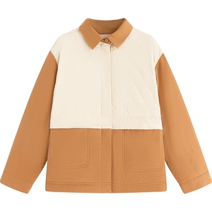 播broadcute童装棉服秋季新款翻领衬衫拼接外套男女童KBQ3P414