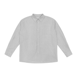 暗物质白色纯棉格纹衬衫长袖男生春季日系复古宽松休闲格子衬衣男