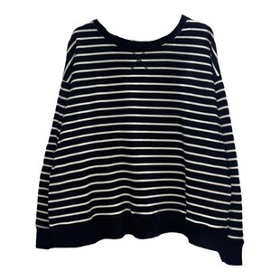 雪蓝杉春款套头卫衣2026新款休闲百搭宽松慵懒风有机棉条纹上衣