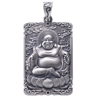 大肚弥勒佛999足银吊坠男女纯银佛公银项链平安护身符笑佛新年礼