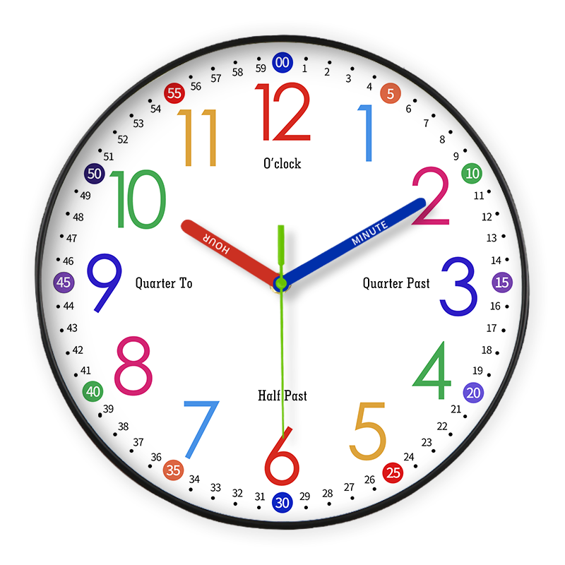 早教学习教室静音挂钟客厅家用卧室钟表儿童房彩虹挂墙免打孔壁钟