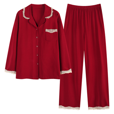 PaulCozy新婚情侣睡衣春秋季女男士长袖纯棉结婚本命年红色家居服