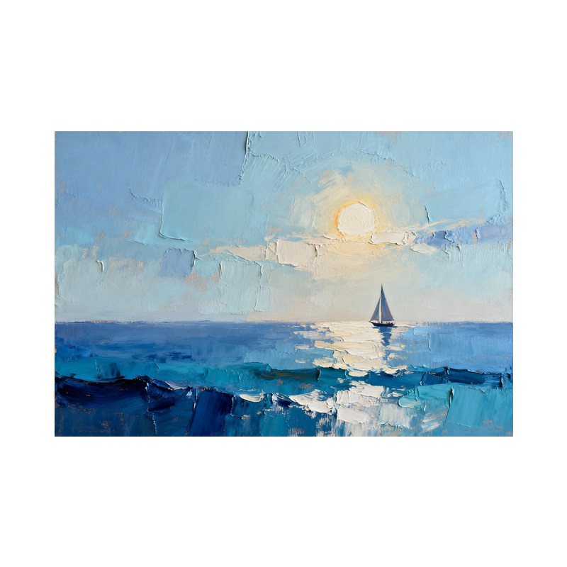可班手绘油画晴空大海帆船横壁画